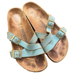 Birkenstock Yao Washed Turquoise Leather Sandals